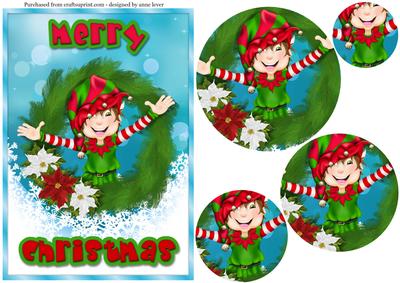 Smiling Elf Merry Christmas Circle Pyramid Topper