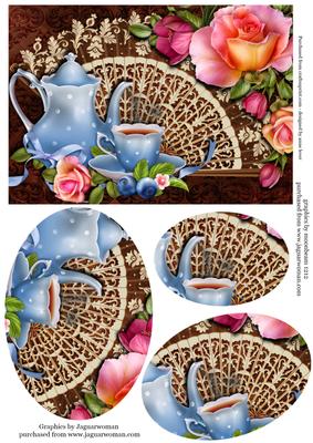 Tea Time with Fan & Romantica Roses Oval Pyramid