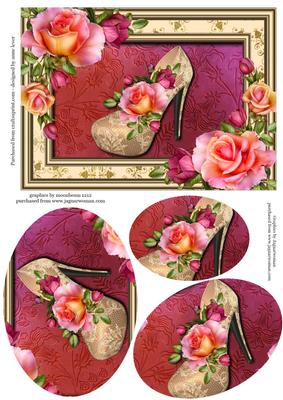 Beautiful Roses & Ivory Lace Shoe Oval Pyramid