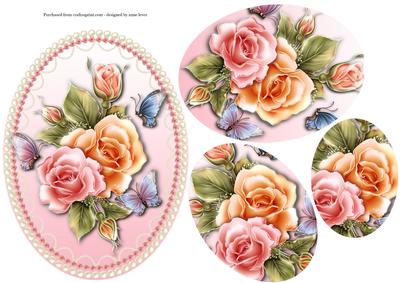 Beautiful Roses in a Pearl Frame Oval Pyramid
