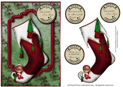 Vintage Stocking with Elf + Decoupage