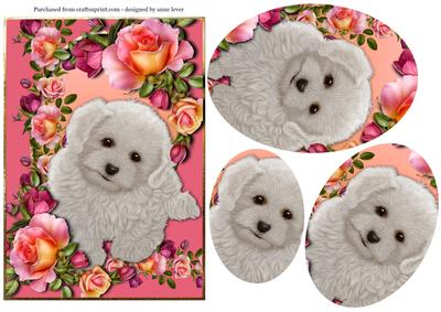 Poodle Puppy & Romantica Roses Oval Pyramid