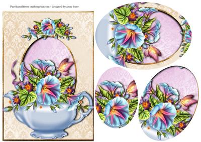 Morning Glory Filled Teapot Oval Pyramid