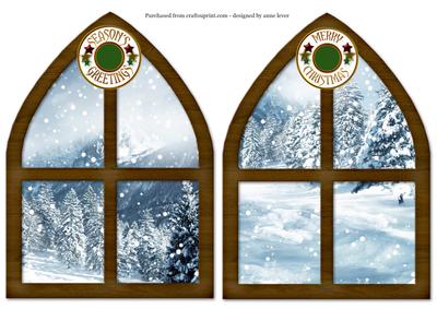 2 Snow Scene Christmas Window Toppers