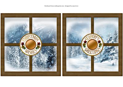 2 Christmas Snow Scene Window Toppers