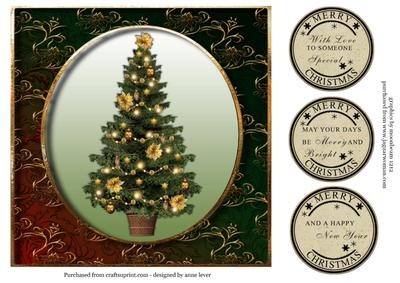 Golden Christmas Tree Square Topper