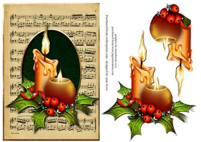 Sheet Music Christmas Candles Green