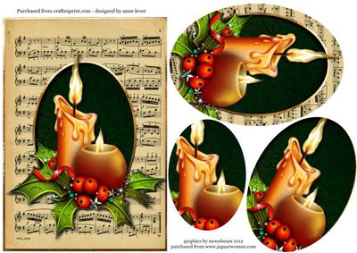 Sheet Music Christmas Candles Green Pyramid
