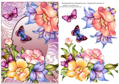 Beautiful Flowers & Flutters on Shimmering Frame