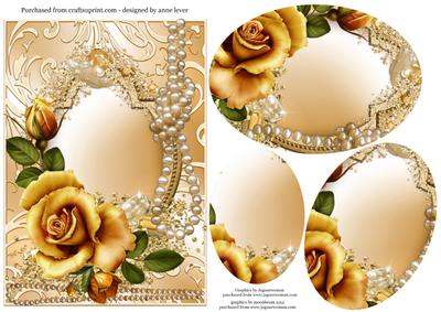 Gold Rose, Pearls & Shimmering Frame Oval Pyramid