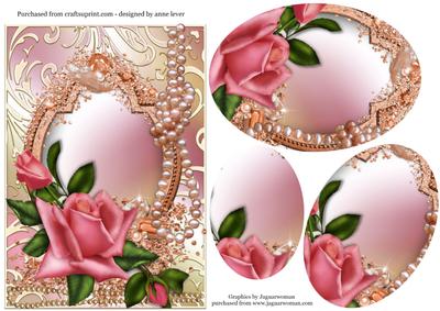 Pink Rose, Pearls & Shimmering Frame Oval Pyramid