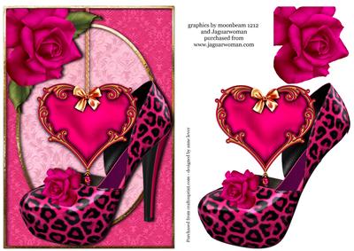 Hot Pink Shoe, Heart & Flowers