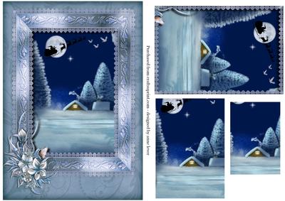 Framed Snowy Christmas Scene with Lace & Flowers