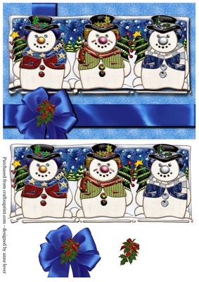 Three Smiling Snowmen + Decoupage