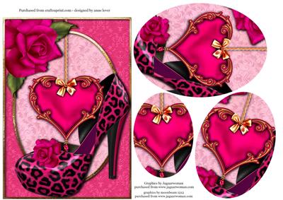 Hot Pink Shoe, Heart & Flowers Oval Pyramid