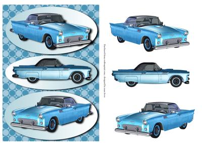 Classic Car T-bird Blue + Decoupage