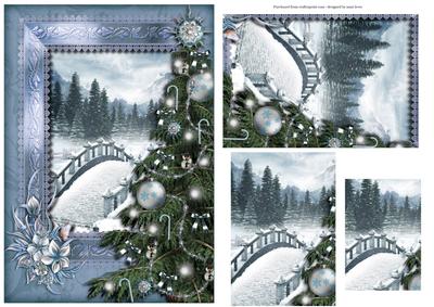 Christmas Topper - Snowy Bridge, Lace & Tree