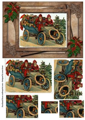 Vintage Santa in Automobile - Masculine Christmas Pyramid