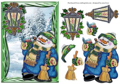 Happy Snowman and Lantern