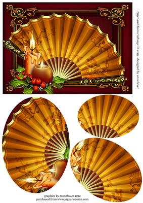 Golden Christmas Candles & Fan Oval Pyramid