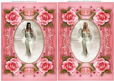 Angels + Pink Rose Frames, Blonde & Brunette