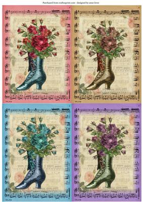 4 Buttoned Boot & Roses Vintage Toppers