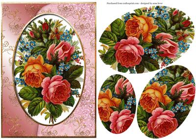 Beautiful Vintage Rose Bouquet Oval Pyramid