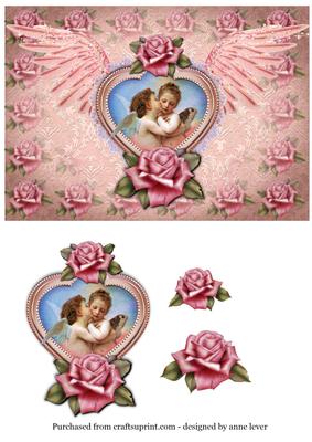 Classical Cupids, Winged Heart & Pink Roses
