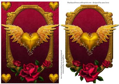 Gold Winged Heart & Beautiful Red Rose