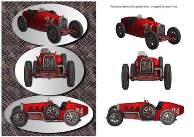 Classic 1926 Red Racing Car + Decoupage