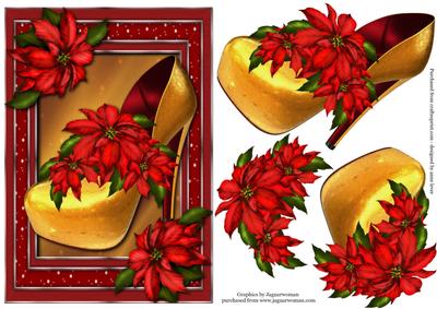 Golden Christmas Diva Shoe & Poinsettias