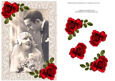 Congratulations on Your Wedding - Vintage + Red Roses & Lace