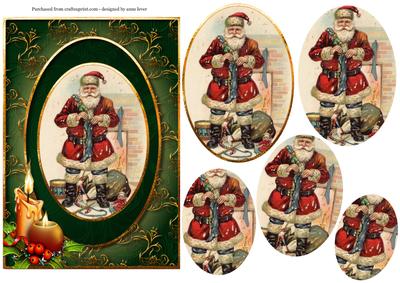 Vintage Santa Filling Stockings - Oval Pyramage