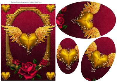 Gold Winged Heart & Beautiful Red Rose Pyramage