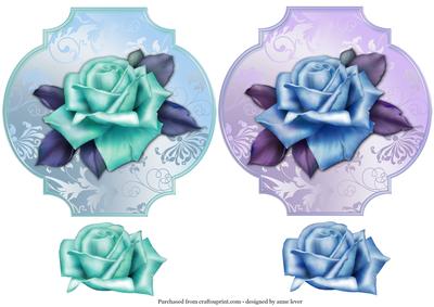 2 Beautiful Rose Plaques in Blue