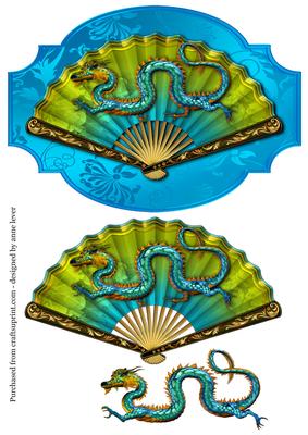 Chinese Dragon & Fan Shaped Topper - Blue