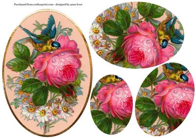 Vintage Rose & Bird Oval Pyramid Topper