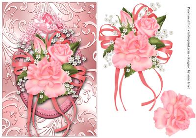 Pink Rose Bouquet in Shimmering Frame