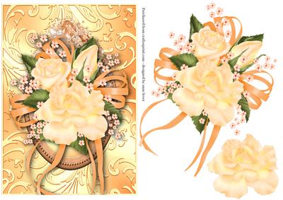 Peach Rose Bouquet in a Shimmering Frame