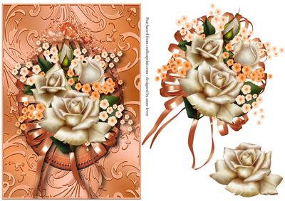 Ivory & Copper Rose Bouquet in Shimmering Frame