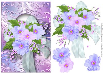 Blue Floral Bouquet in a Shimmering Frame