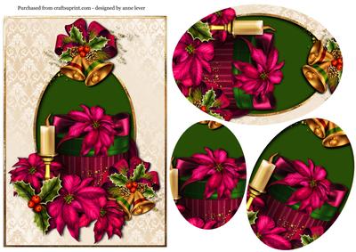 Pink Poinsettias & Christmas Gift Box Oval Pyramid