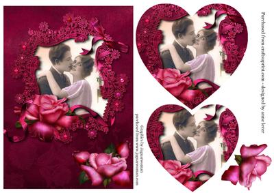 Vintage Valentine & Roses with Heart Pyramage