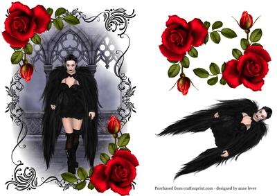 Gothic Winged Beauty & Red Roses