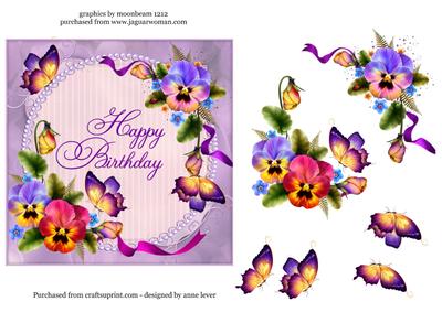 Beautiful Birthday Pansies & Butterflies
