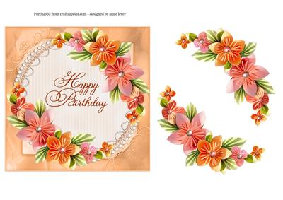 Peach Origami Flowers Happy Birthday