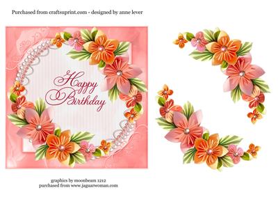 Pink Origami Flowers Happy Birthday