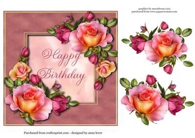 Peach & Pink Roses Happy Birthday