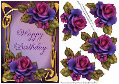 Art Nouveau Roses Happy Birthday