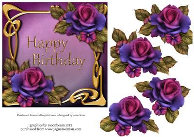Art Nouveau Roses Happy Birthday Square
